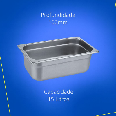 Cuba de 1/1 x 100mm de Profundidade  Inox  - 53 x 32,5cm