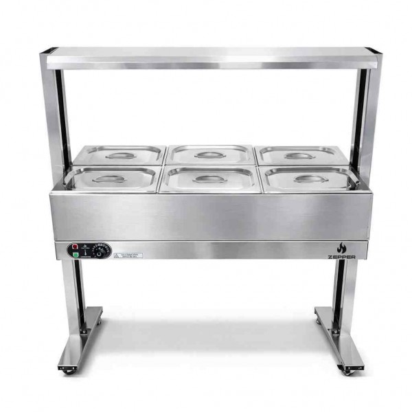 Buffet Elétrico 06 Cubas GN 1/2 x100mm com Rodízio | ZEPPER - ZPBF06-R