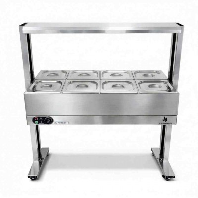 Buffet Elétrico 08 Cubas GN 1/2 x100mm com Rodízio  | ZEPPER - ZPBF08-R