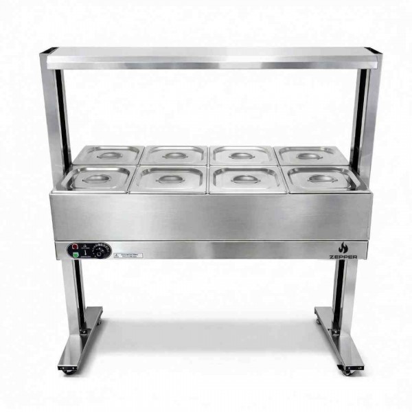 Buffet Elétrico 08 Cubas GN 1/2 x100mm com Rodízio  | ZEPPER - ZPBF08-R