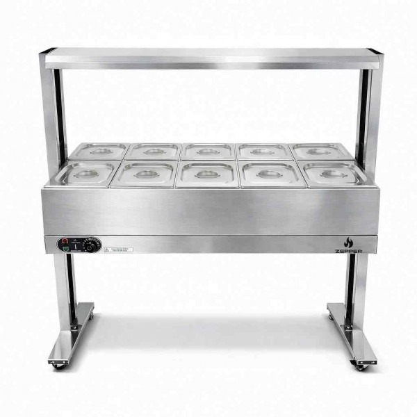 Buffet Elétrico 10 Cubas GN 1/2 x100mm com Rodízio  | ZEPPER - ZPBF10-R