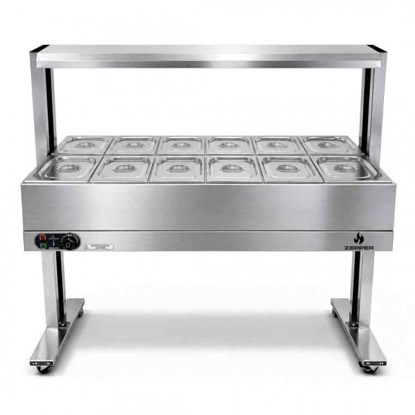 Buffet Elétrico 12 Cubas GN 1/2 x100mm com Rodízio  | ZEPPER - ZPBF12-R