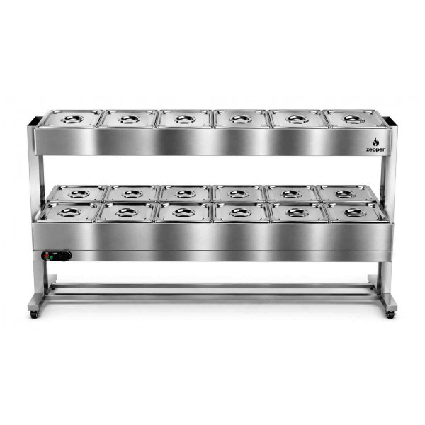 Buffet Quente e Frio 12 Cubas GN 1/2 x100mm com Rodízio | ZEPPER - ZPBFQF12-R