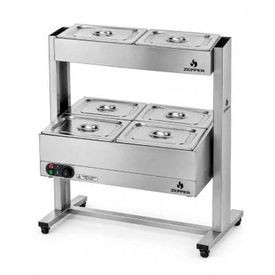Buffet Quente e Frio 04 Cubas GN 1/2 x100mm com Rodízio | ZEPPER - ZPBFQF04-R